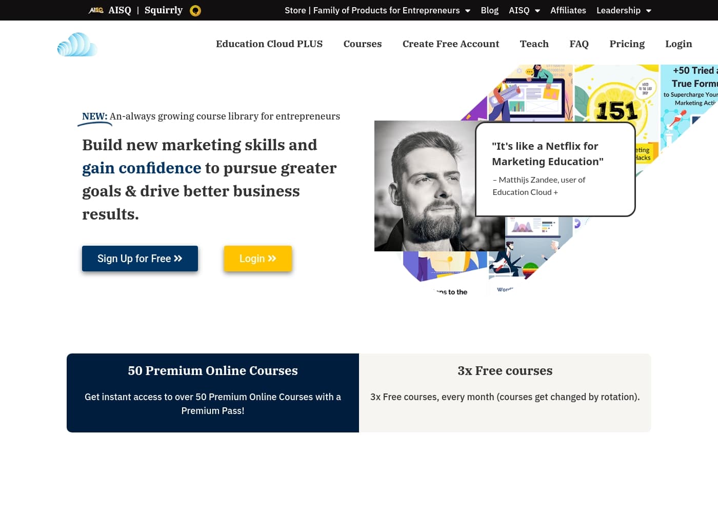 Capture d'écran de la page d'accueil Education Cloud Plus