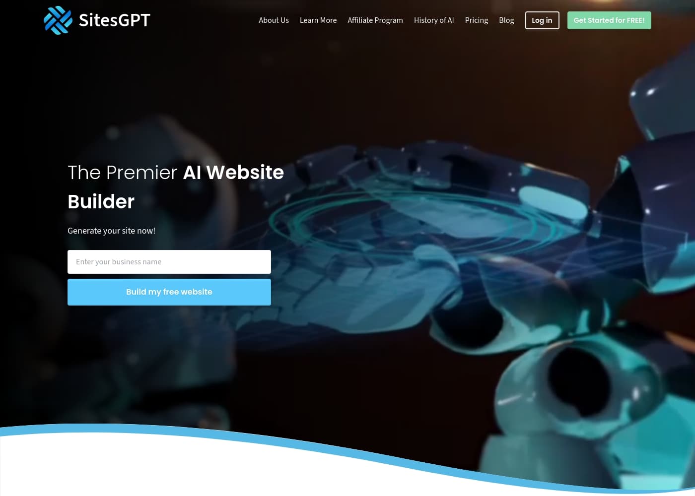 Скриншот главной страницы SitesGPT