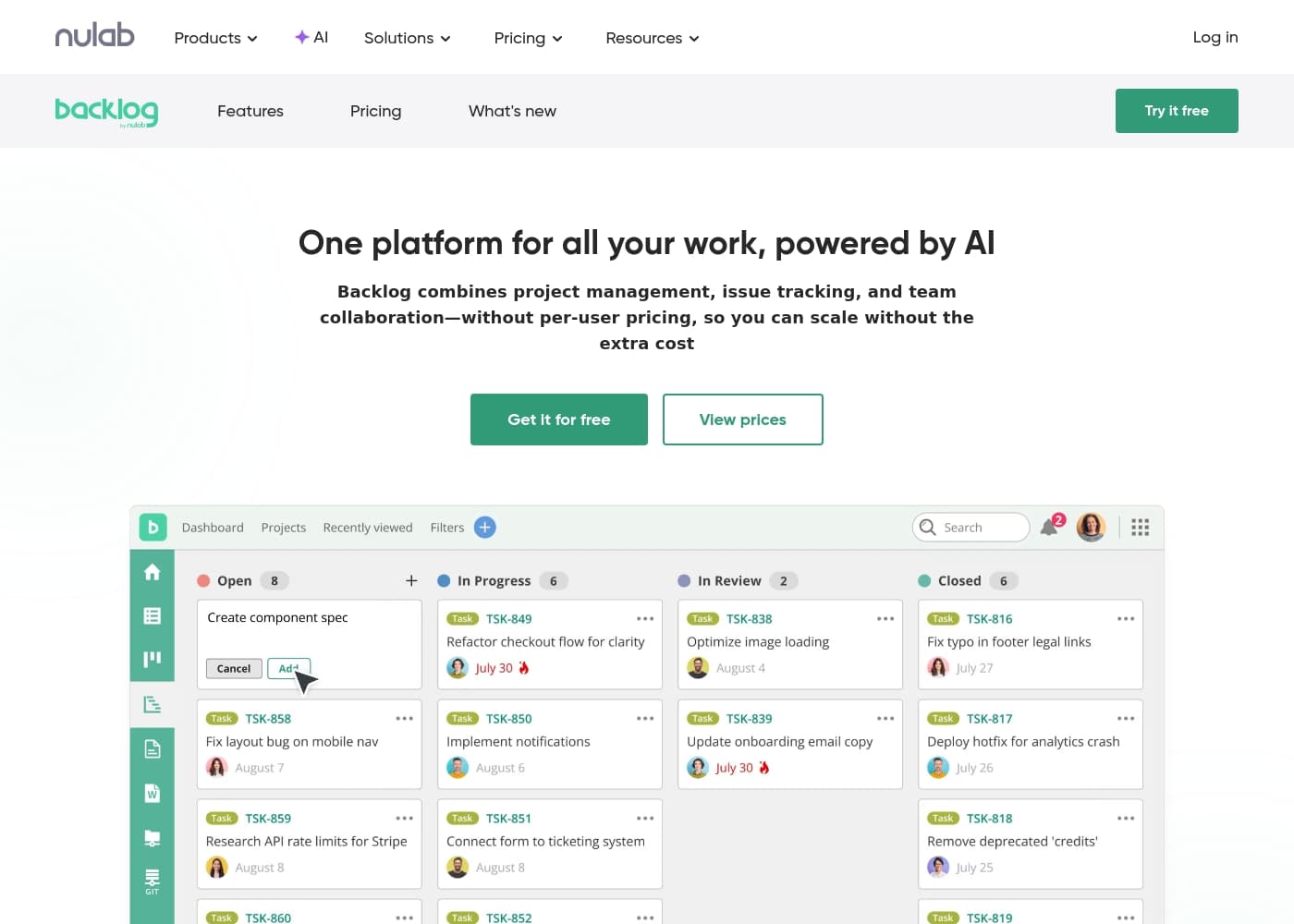 Backlog by Nulab Inc homepage screenshot
