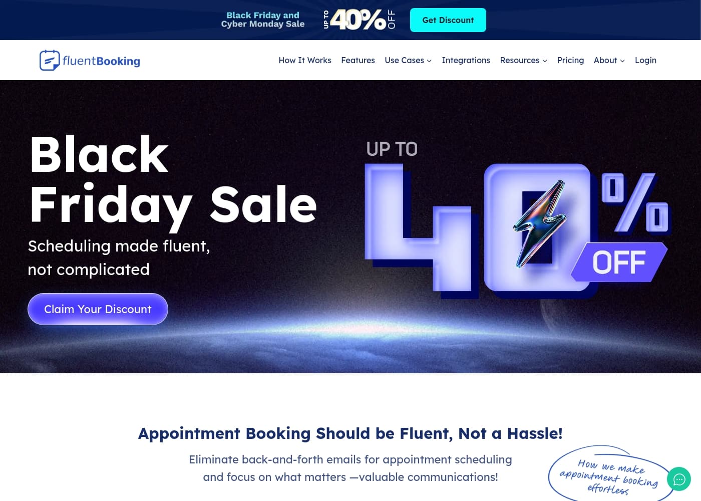FluentBookingのホームページスクリーンショット