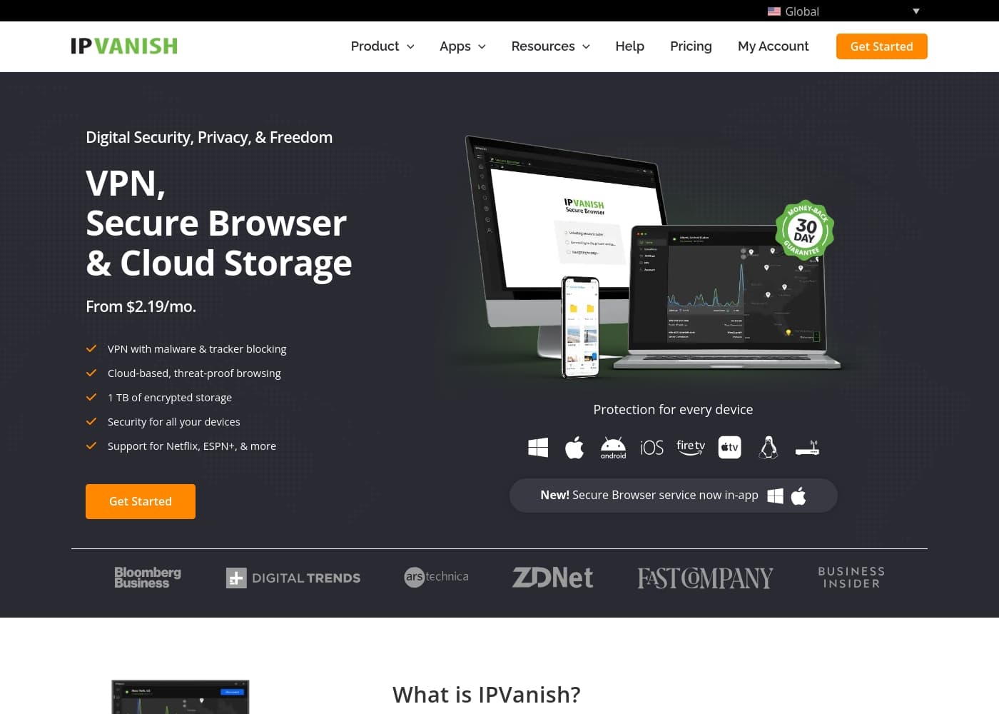IPVanish homepage screenshot