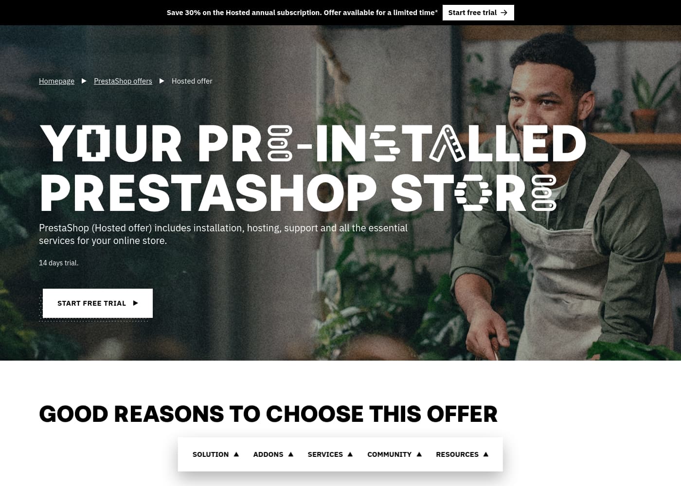 PrestaShop homepage screenshot