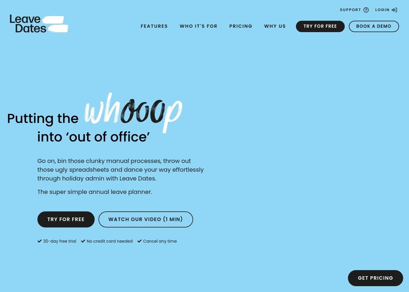 Leave Datesのホームページスクリーンショット