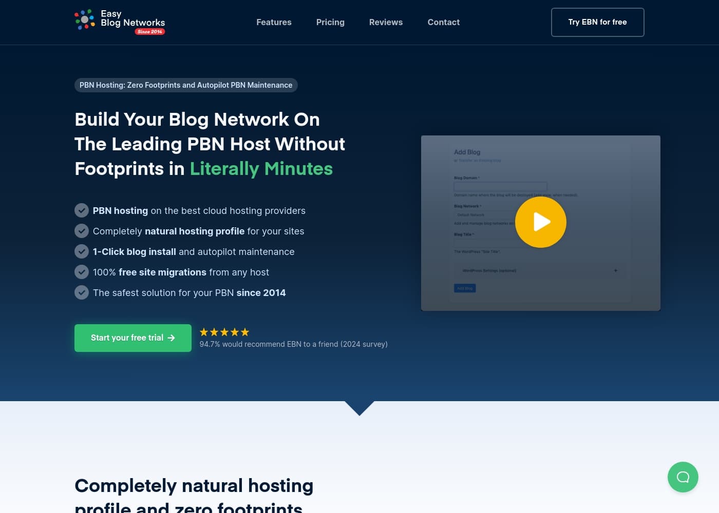 Zrzut ekranu strony głównej Easy Blog Networks