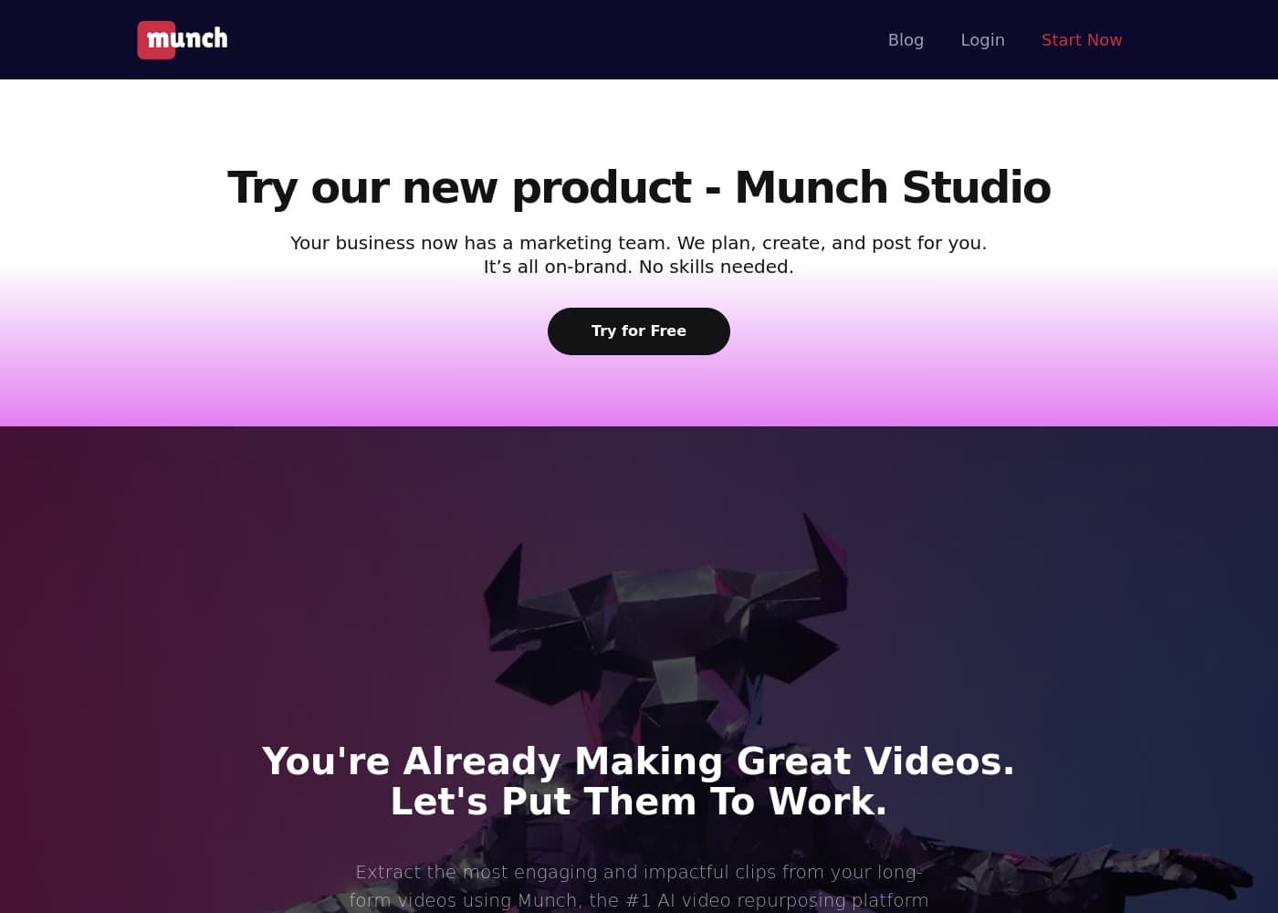 Screenshot della homepage di Munch