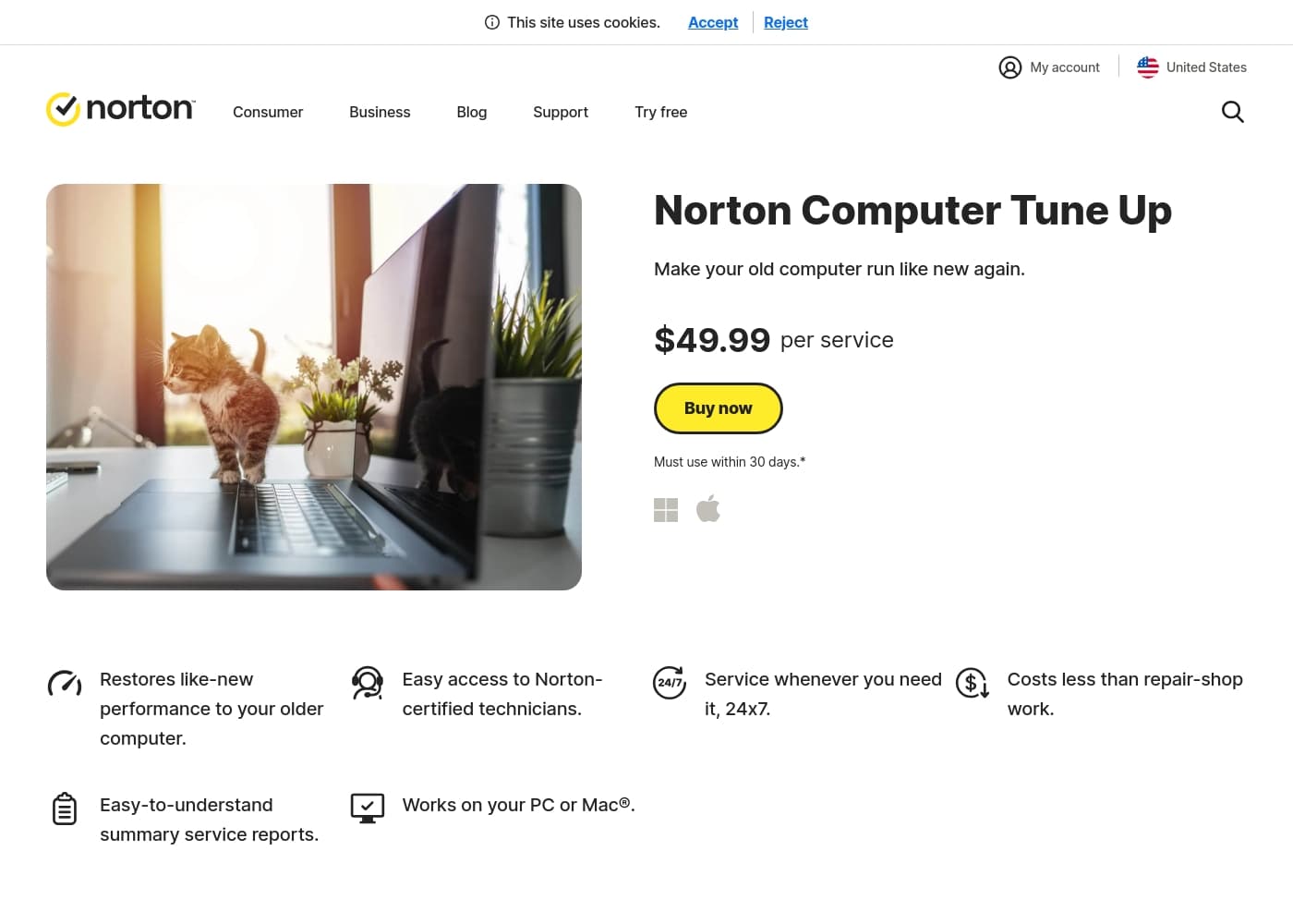 ภาพหน้าจอหลักของ Norton Computer Tune Up