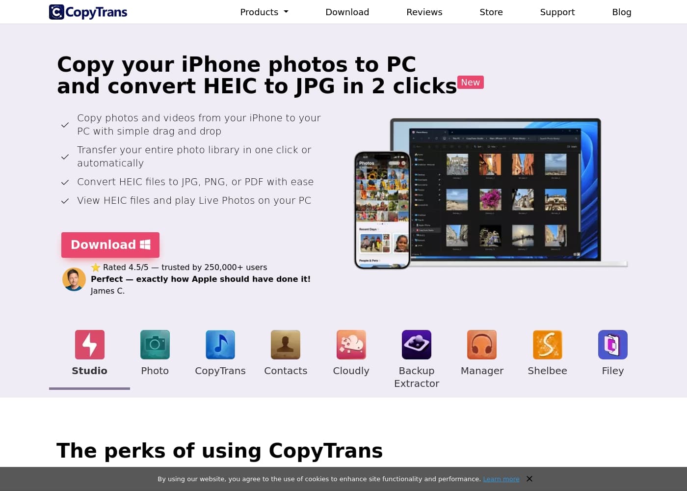 CopyTransのホームページスクリーンショット