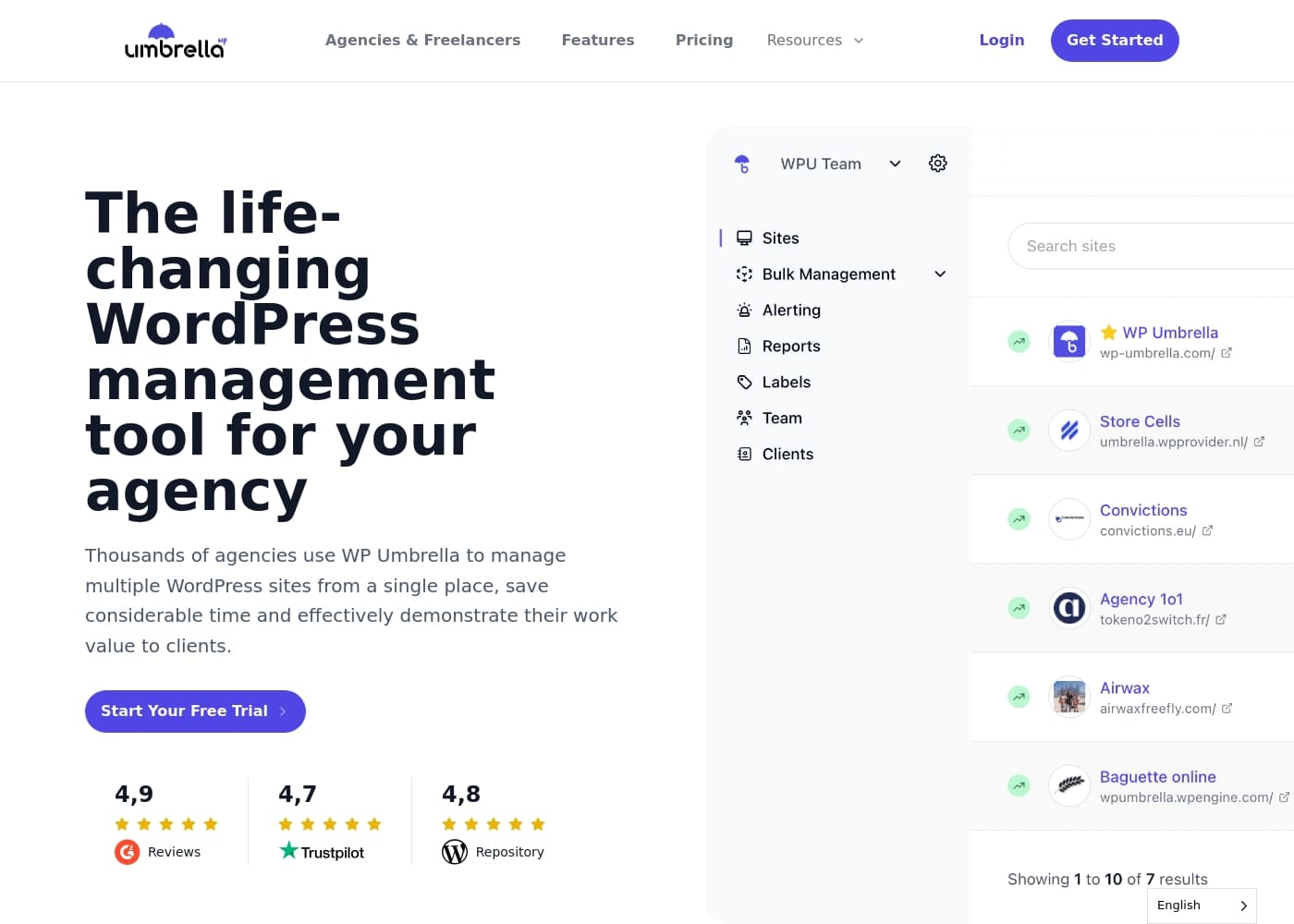WP Umbrella homepage screenshot