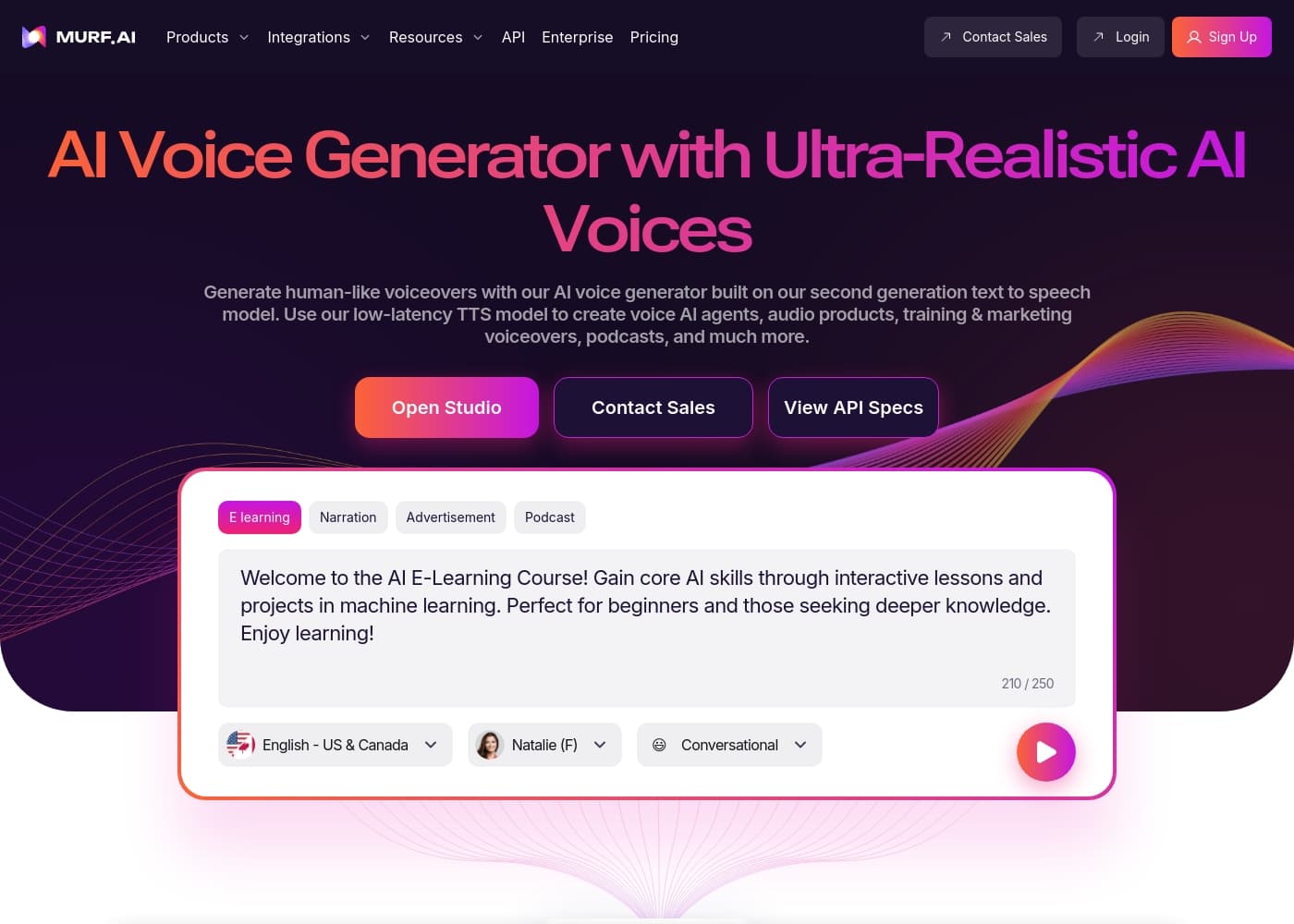 ภาพหน้าจอหลักของ Murf AI