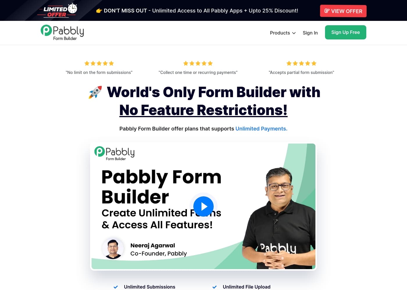 Pabbly Form Builderのホームページスクリーンショット