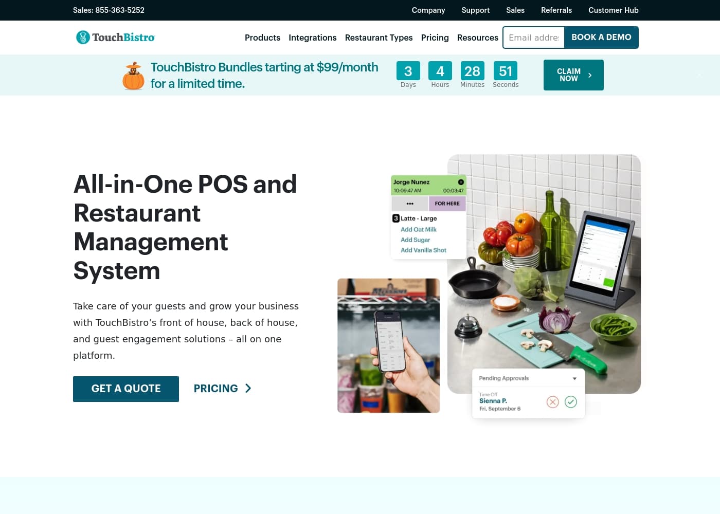 Zrzut ekranu strony głównej TouchBistro