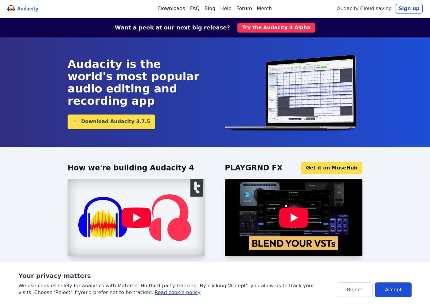 ภาพหน้าจอหลักของ Audacity