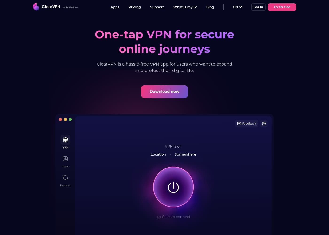 ClearVPNのホームページスクリーンショット