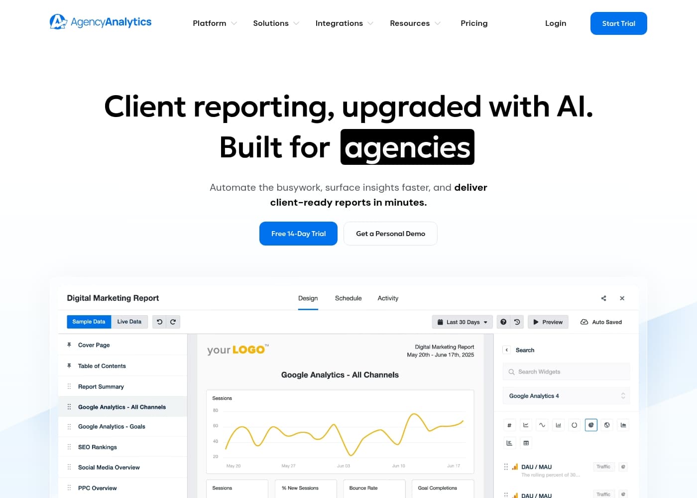 ภาพหน้าจอหลักของ AgencyAnalytics