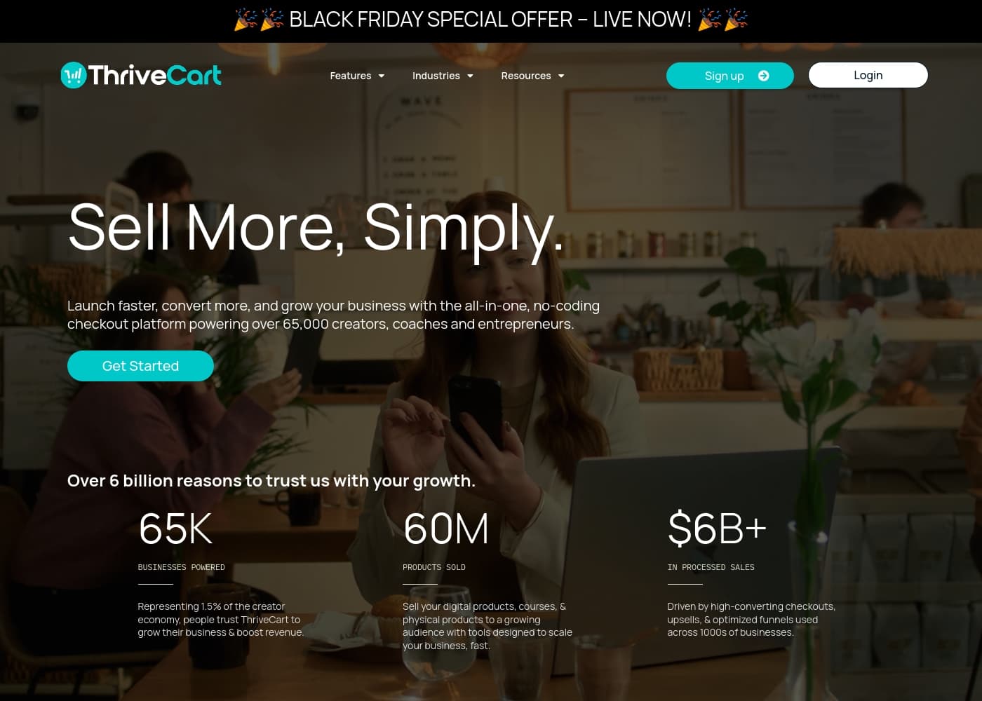 ThriveCartのホームページスクリーンショット