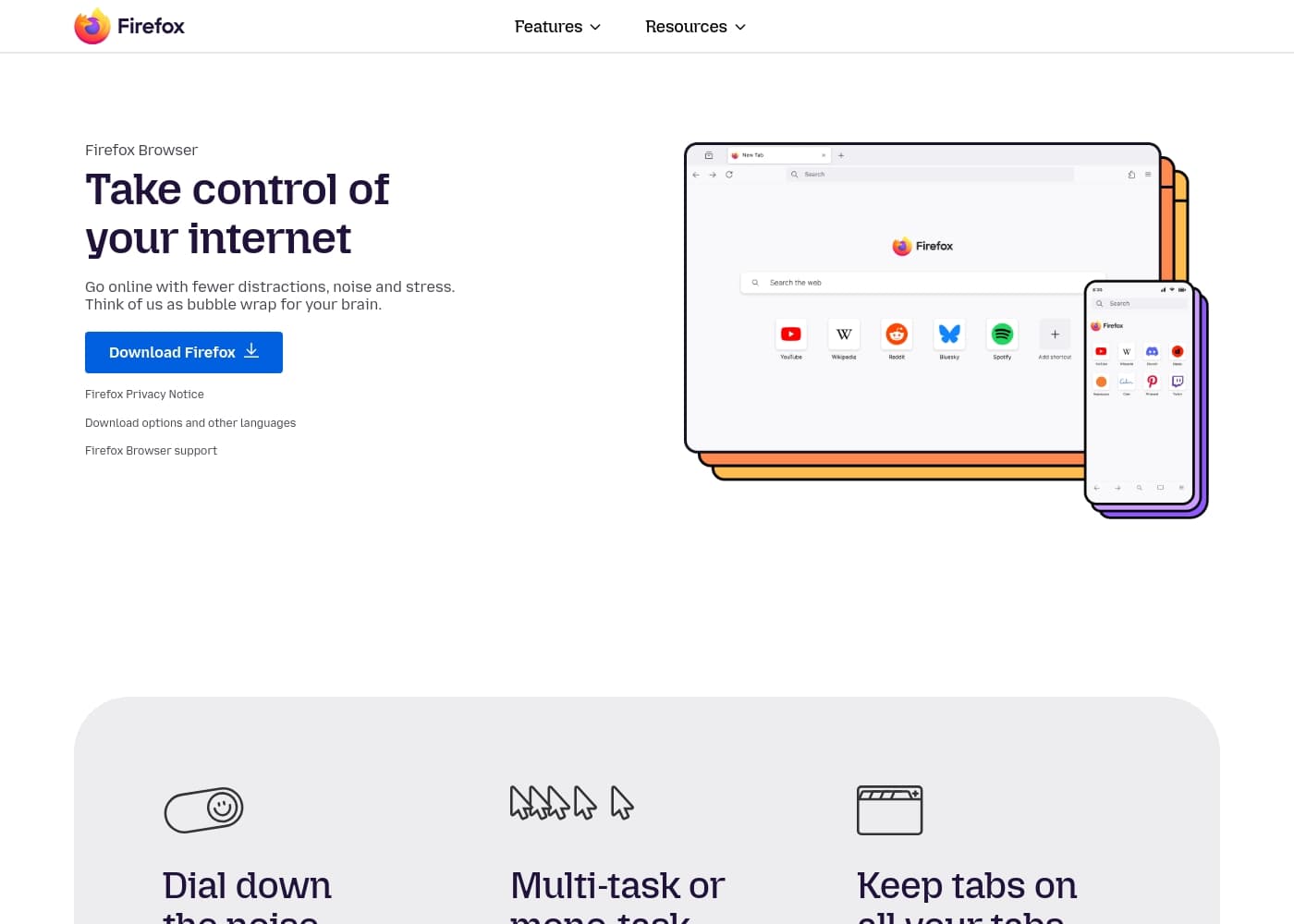 Firefoxのホームページスクリーンショット