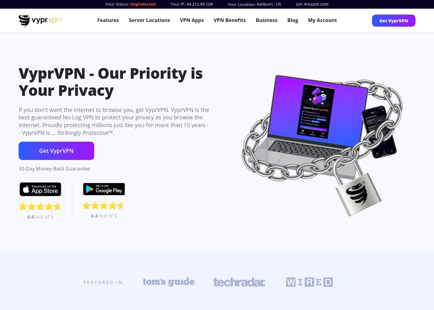 VyprVPN homepage screenshot