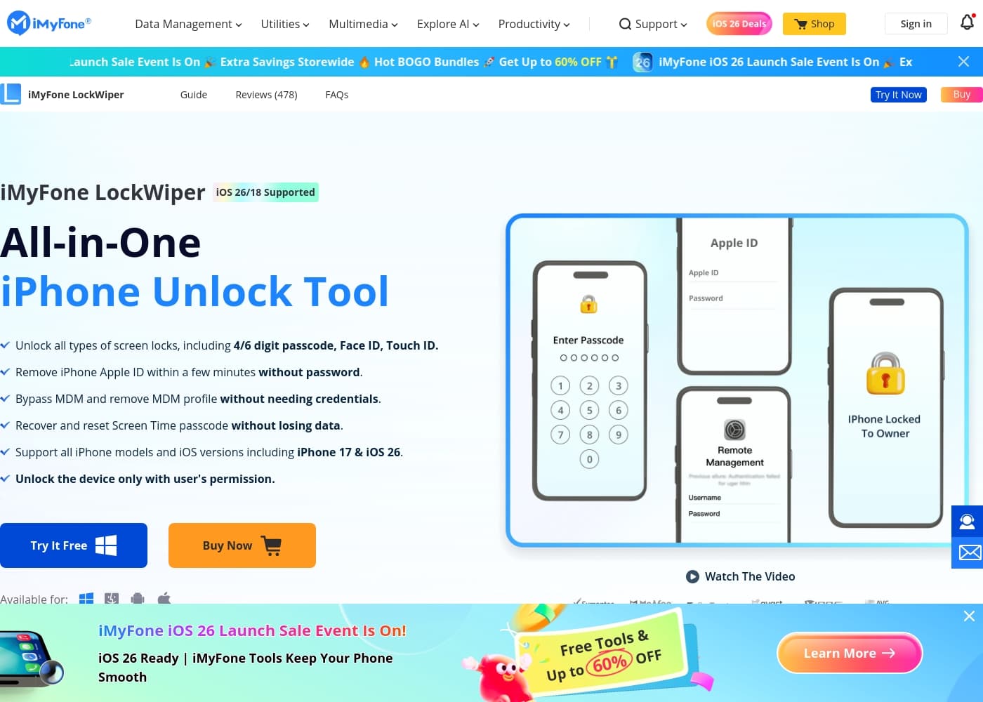iMyFone LockWiperのホームページスクリーンショット