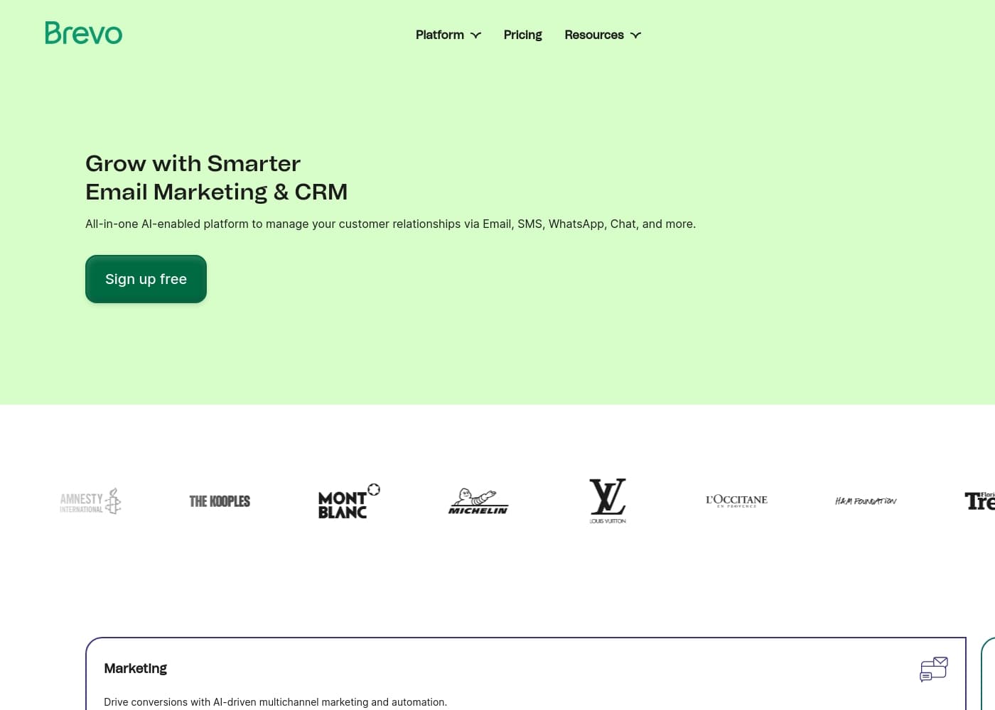 Brevo ana sayfa ekran görüntüsü