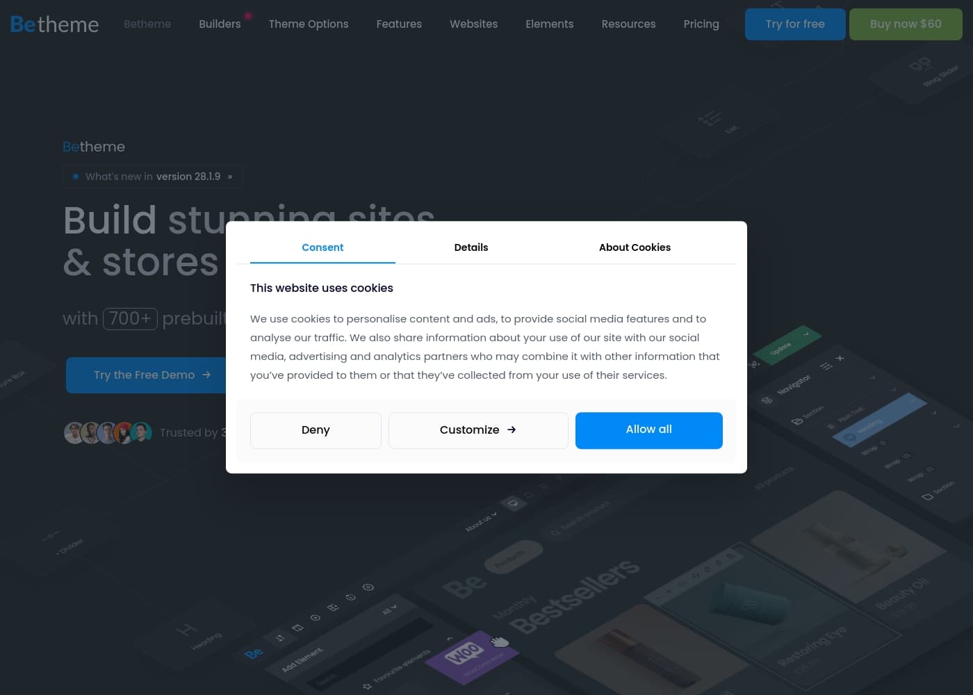ภาพหน้าจอหลักของ Betheme