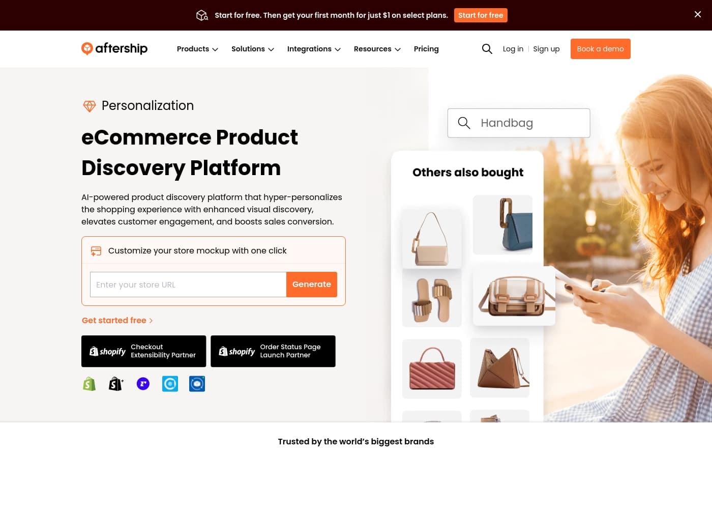 AfterShip Personalization 홈페이지 스크린샷