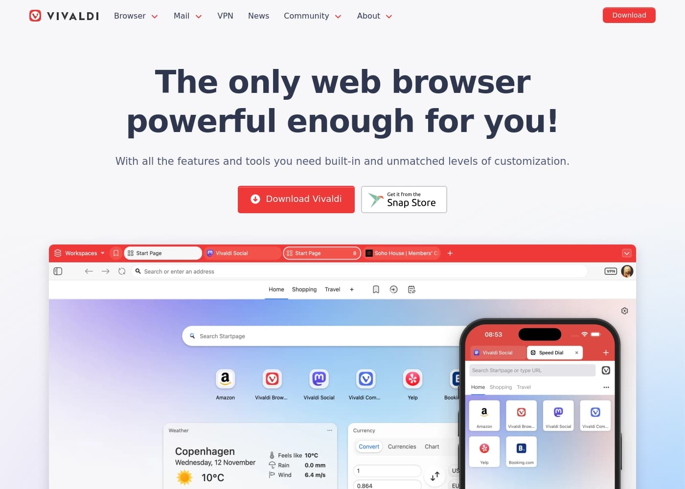Vivaldi 홈페이지 스크린샷