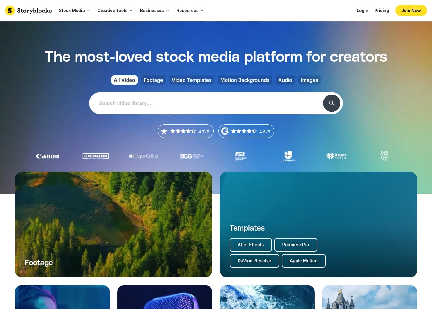 Storyblocks首页截图