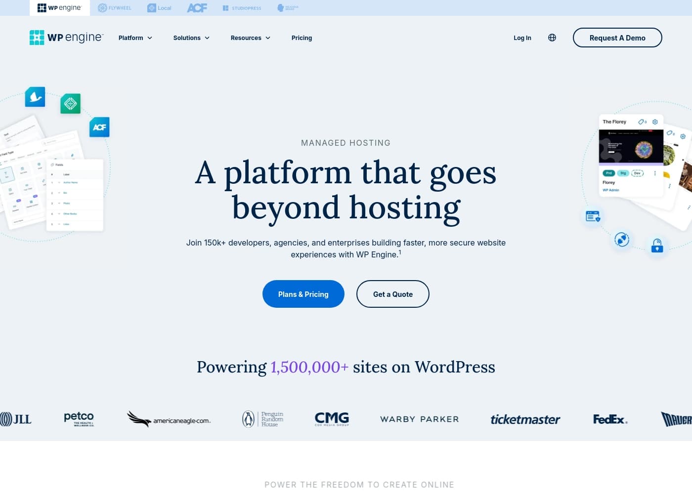 Screenshot della homepage di WPEngine