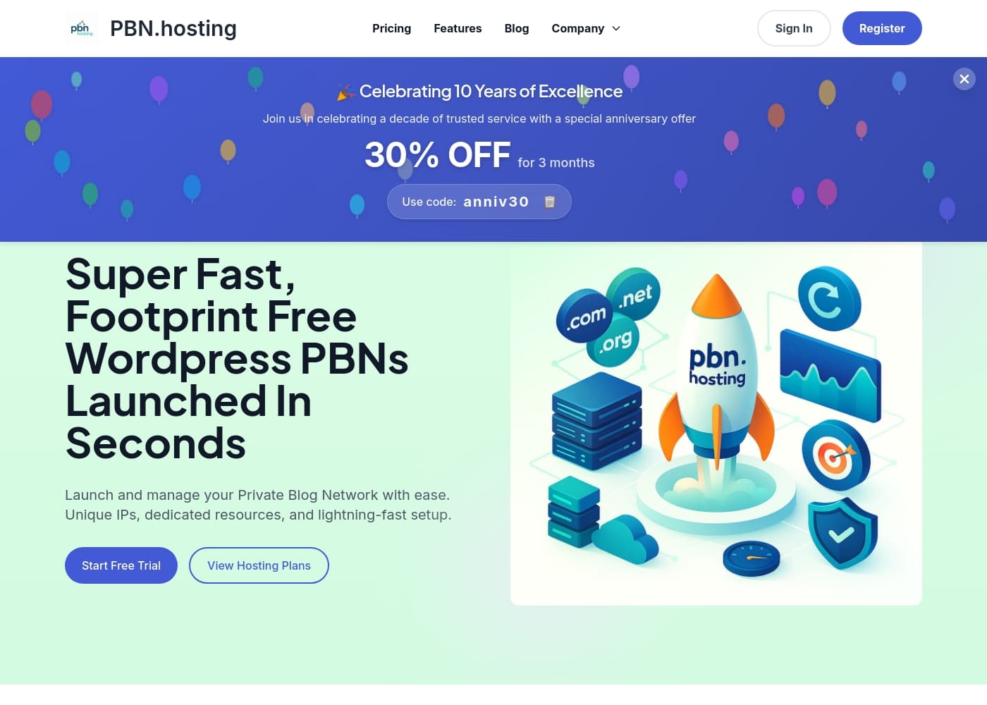 Ảnh chụp màn hình trang chủ PBN.Hosting
