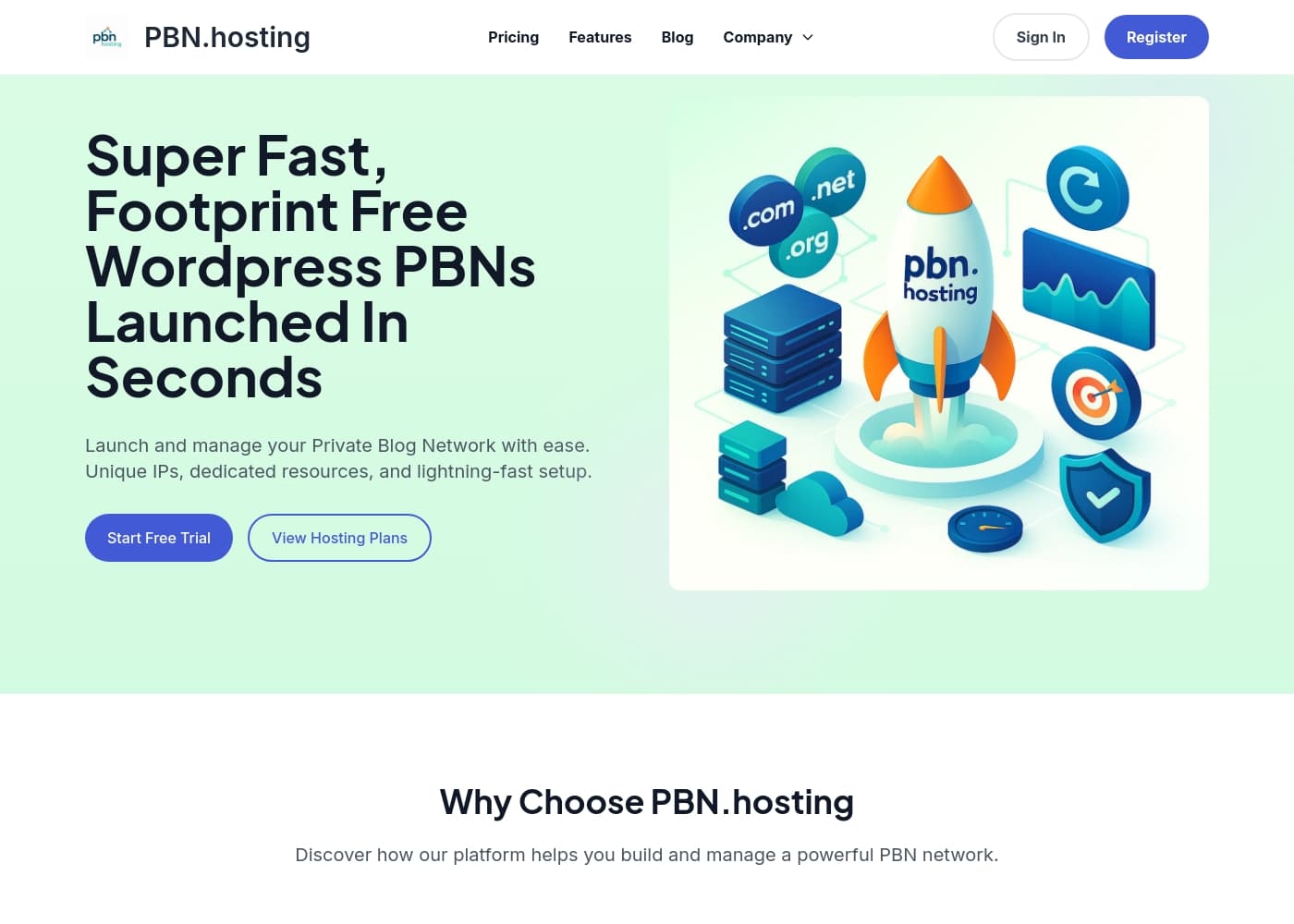 PBN.Hostingのホームページスクリーンショット