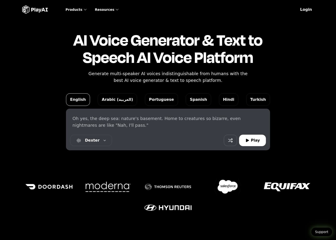 PlayHT 홈페이지 스크린샷