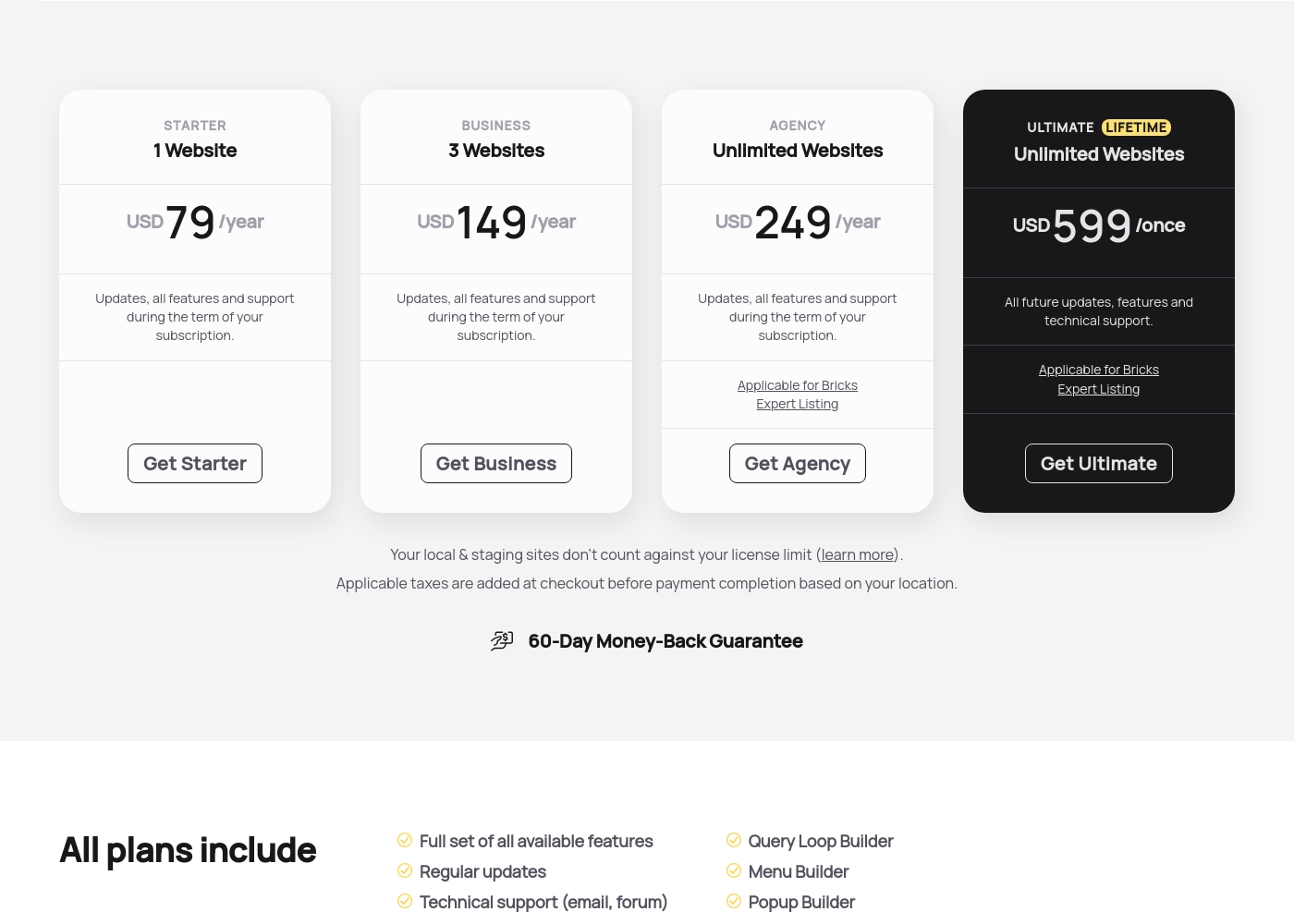Bricks pricing screenshot