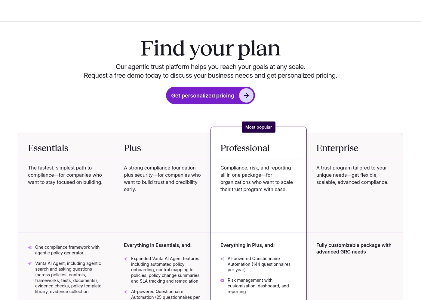 Vanta pricing screenshot