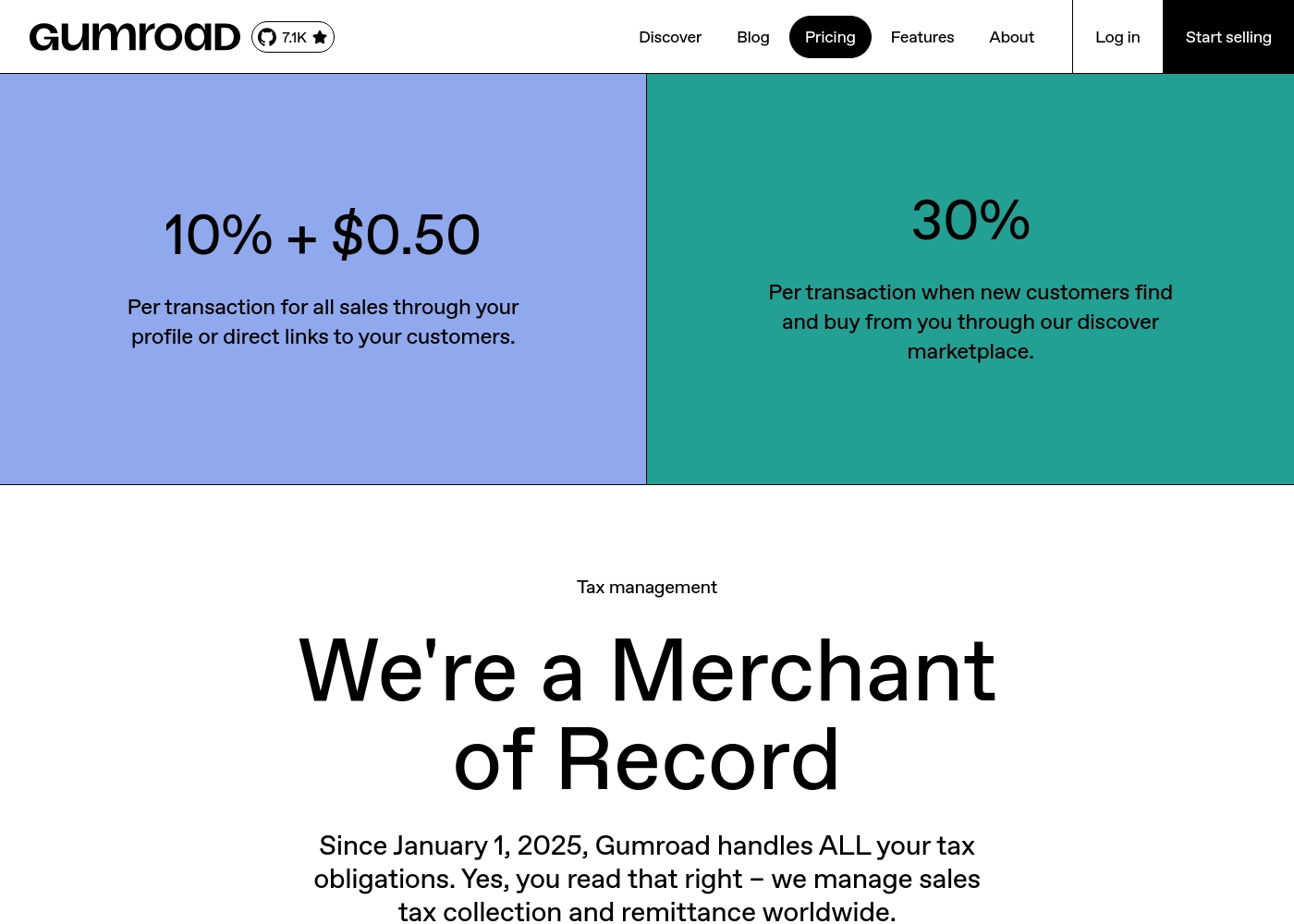 Gumroad pricing screenshot