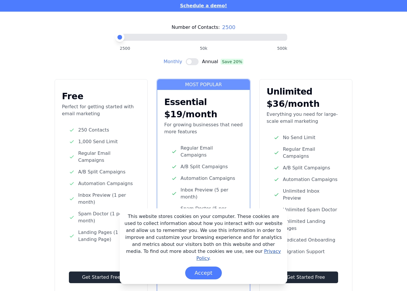 DirectIQ pricing screenshot