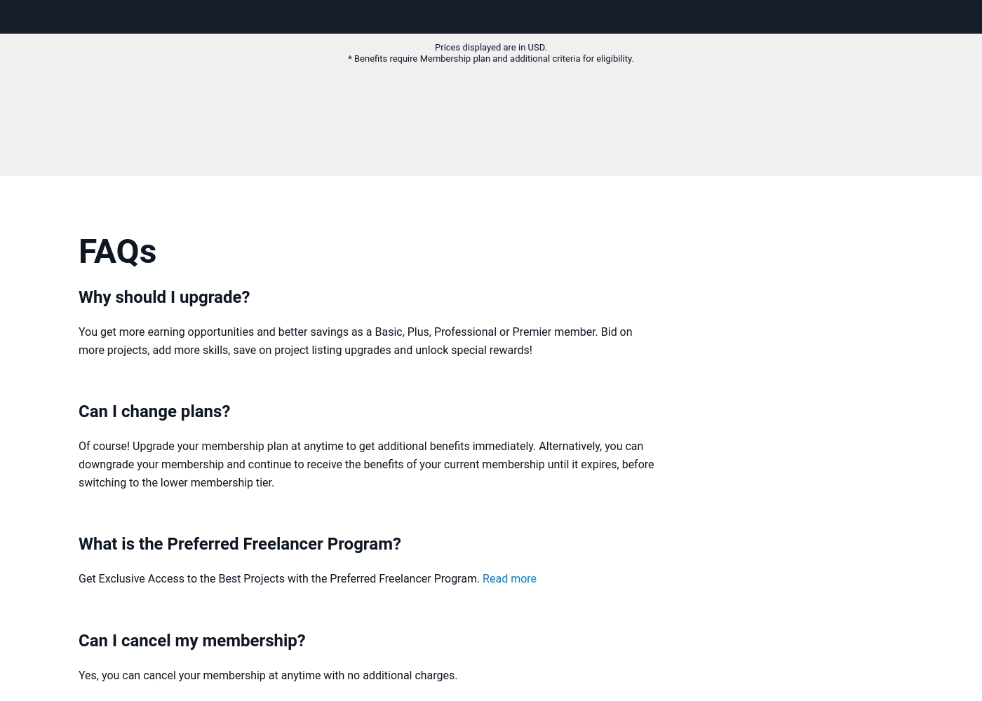 Freelancer pricing screenshot