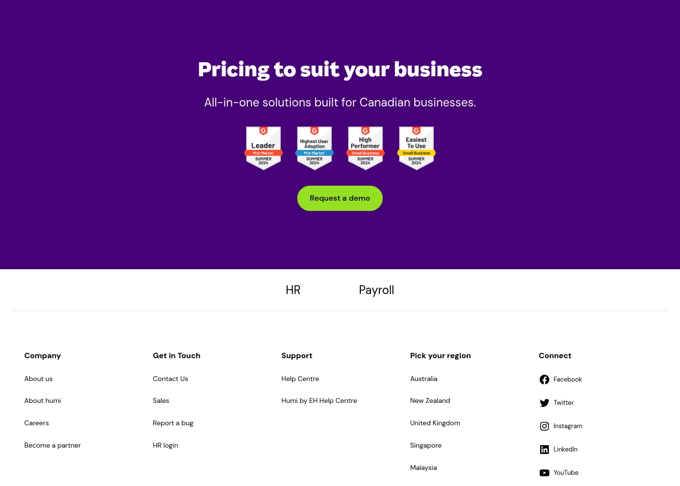Humi pricing screenshot