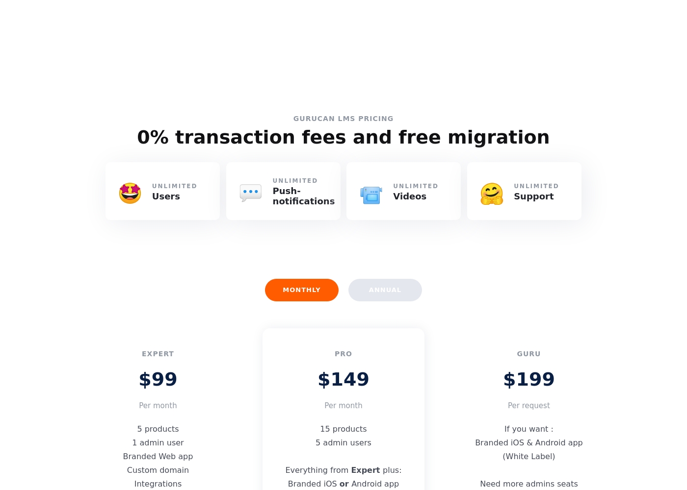 Gurucan pricing screenshot
