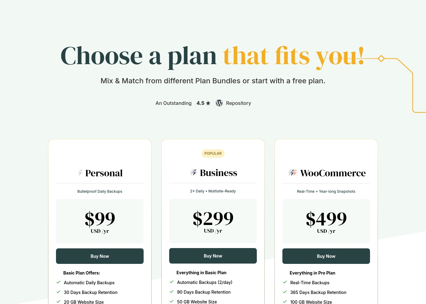 BlogVault pricing screenshot