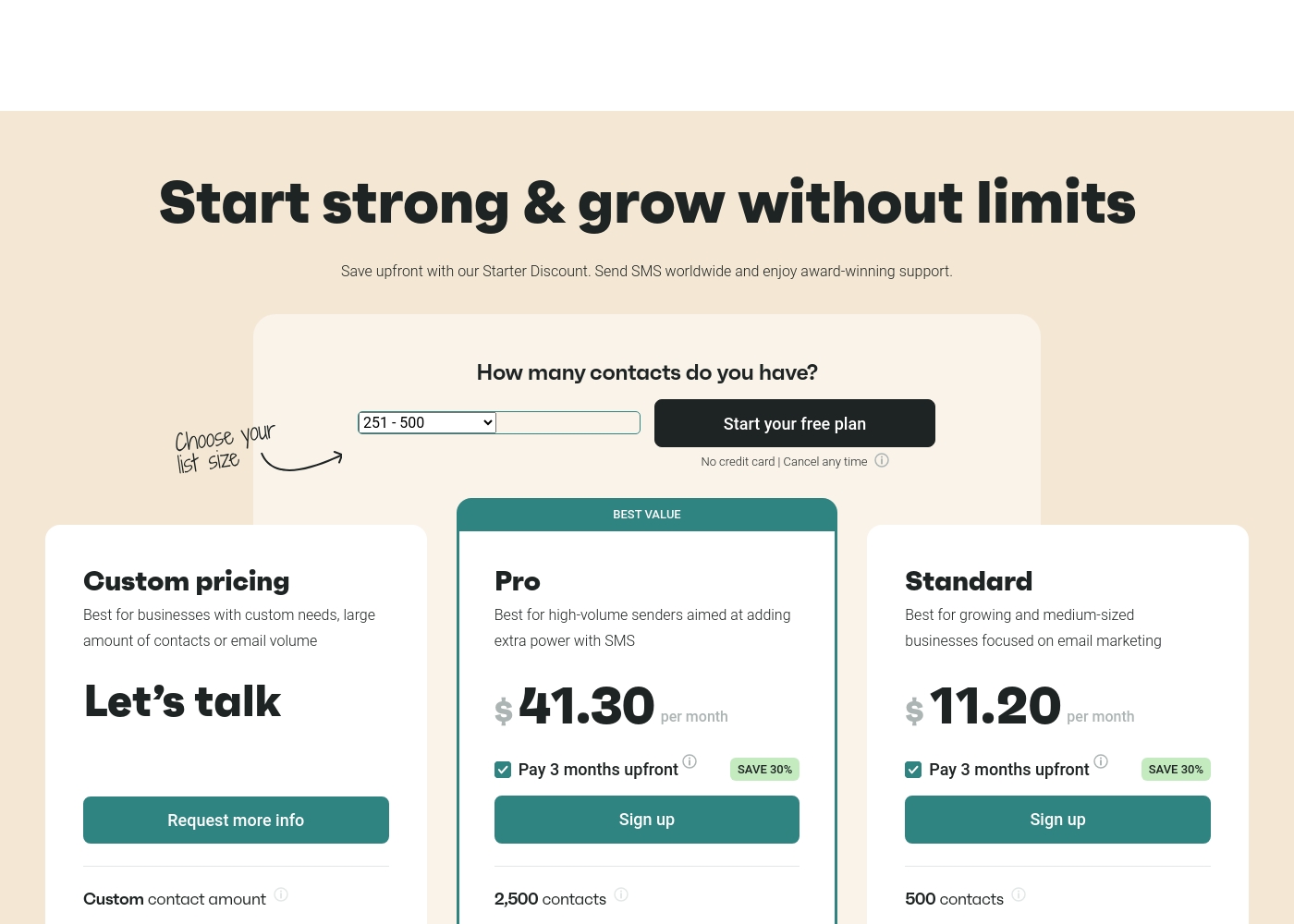Omnisend pricing screenshot