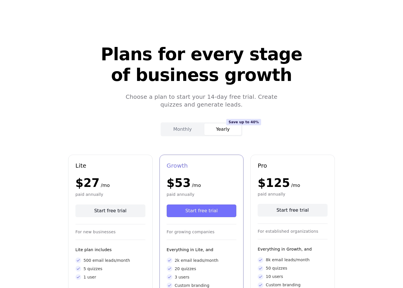 Interact pricing screenshot
