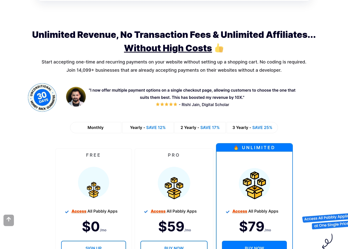 Pabbly Subscriptions pricing screenshot