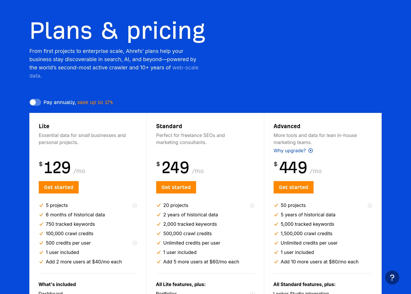 Ahrefs pricing screenshot