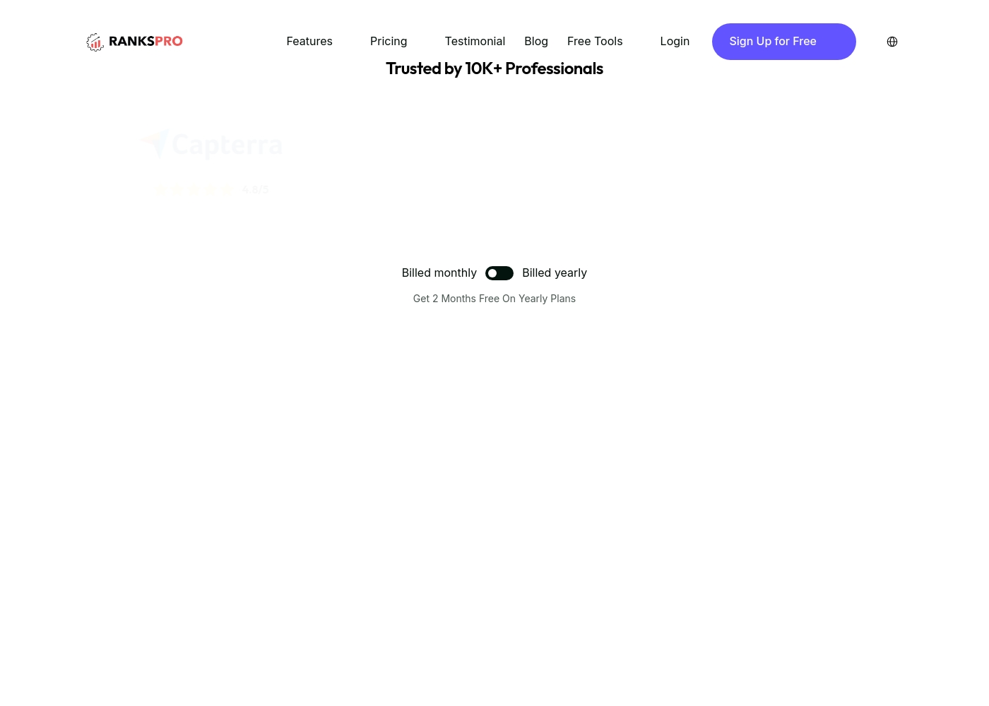 RanksPro pricing screenshot