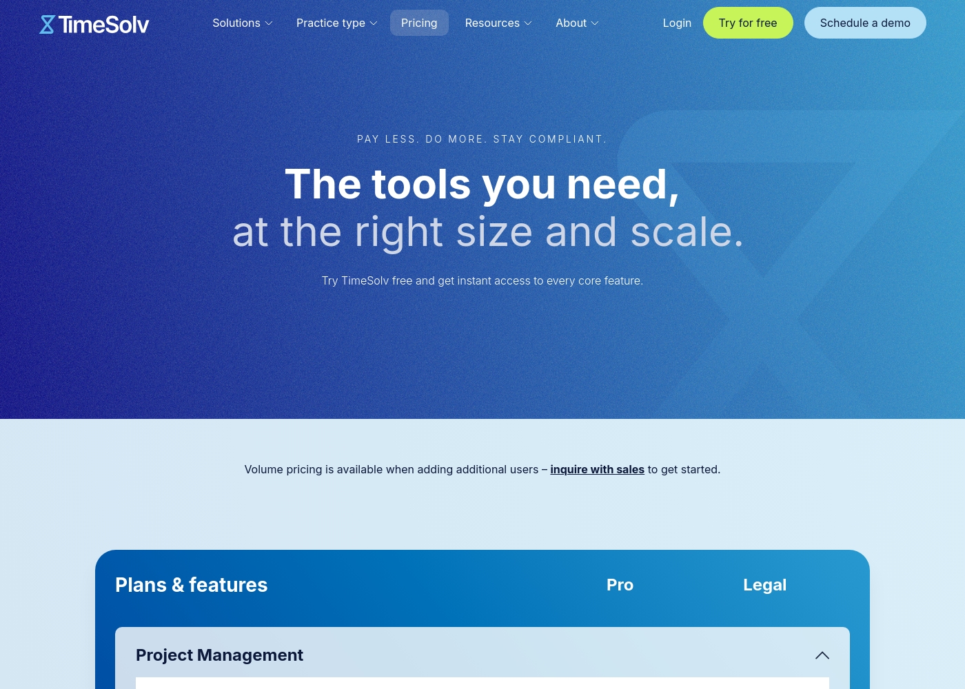 TimeSolv pricing screenshot