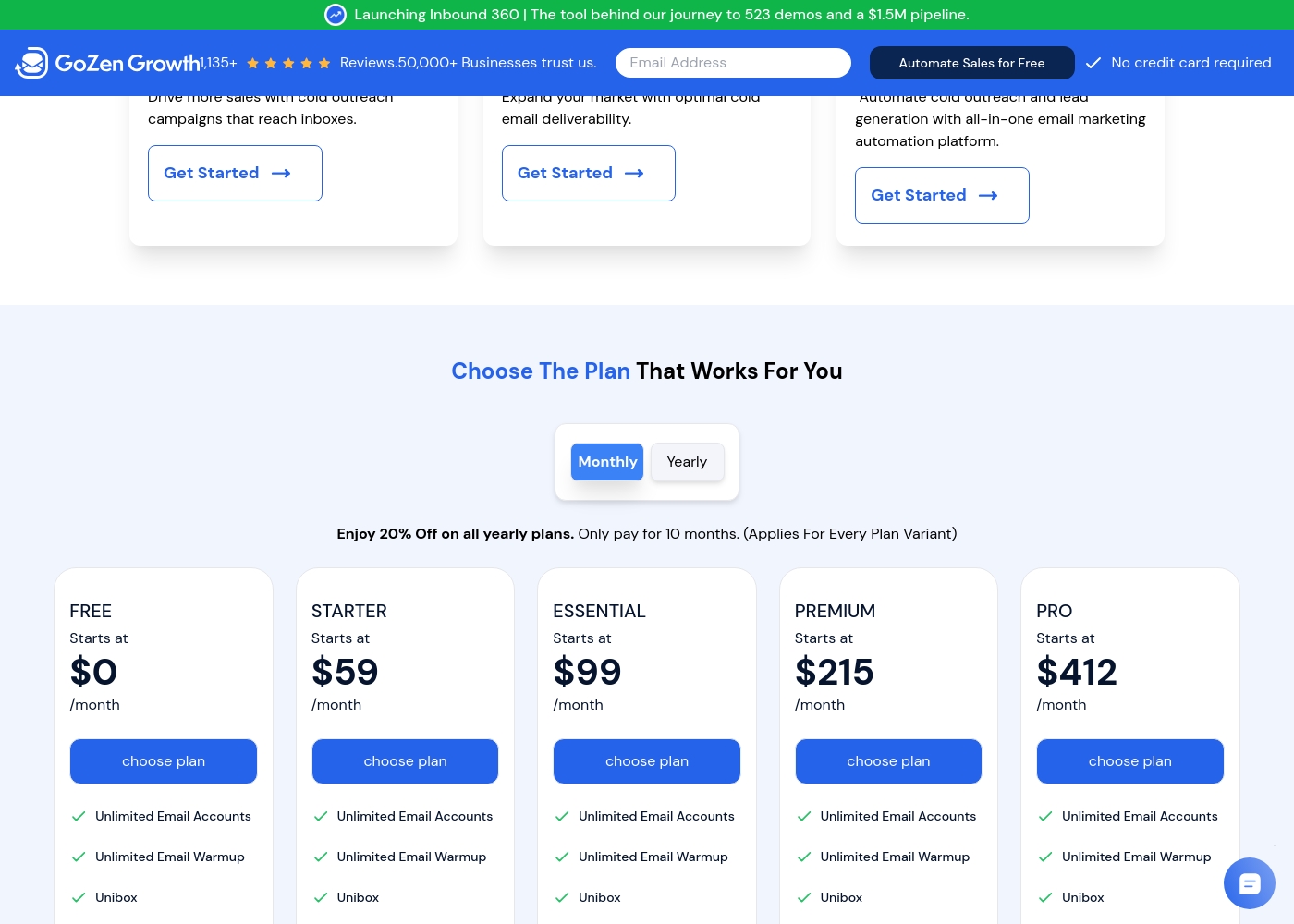 GoZen Growth pricing screenshot