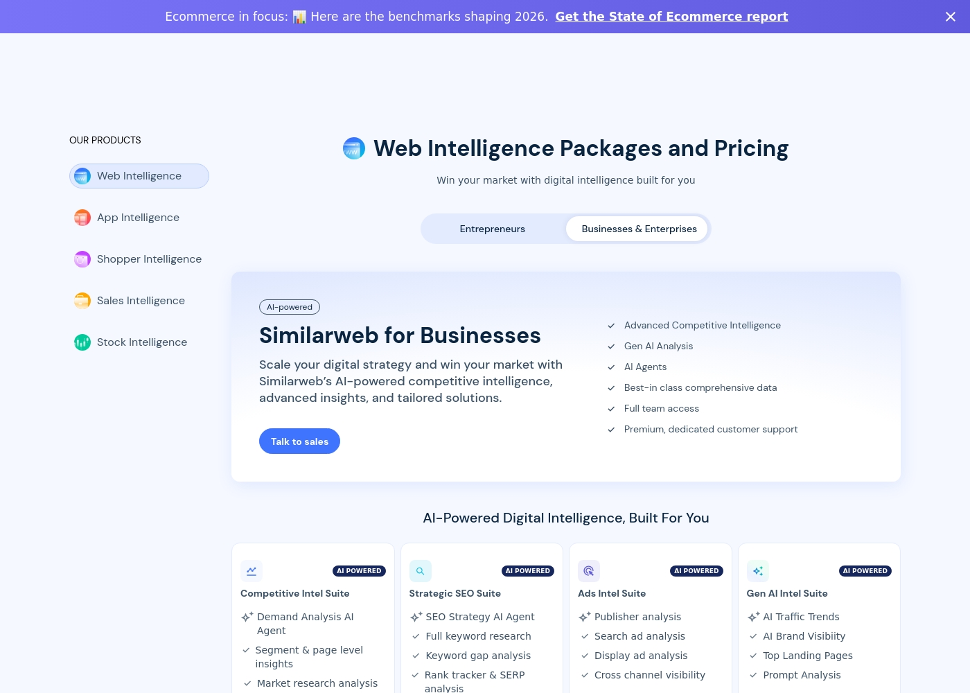 SimilarWeb pricing screenshot