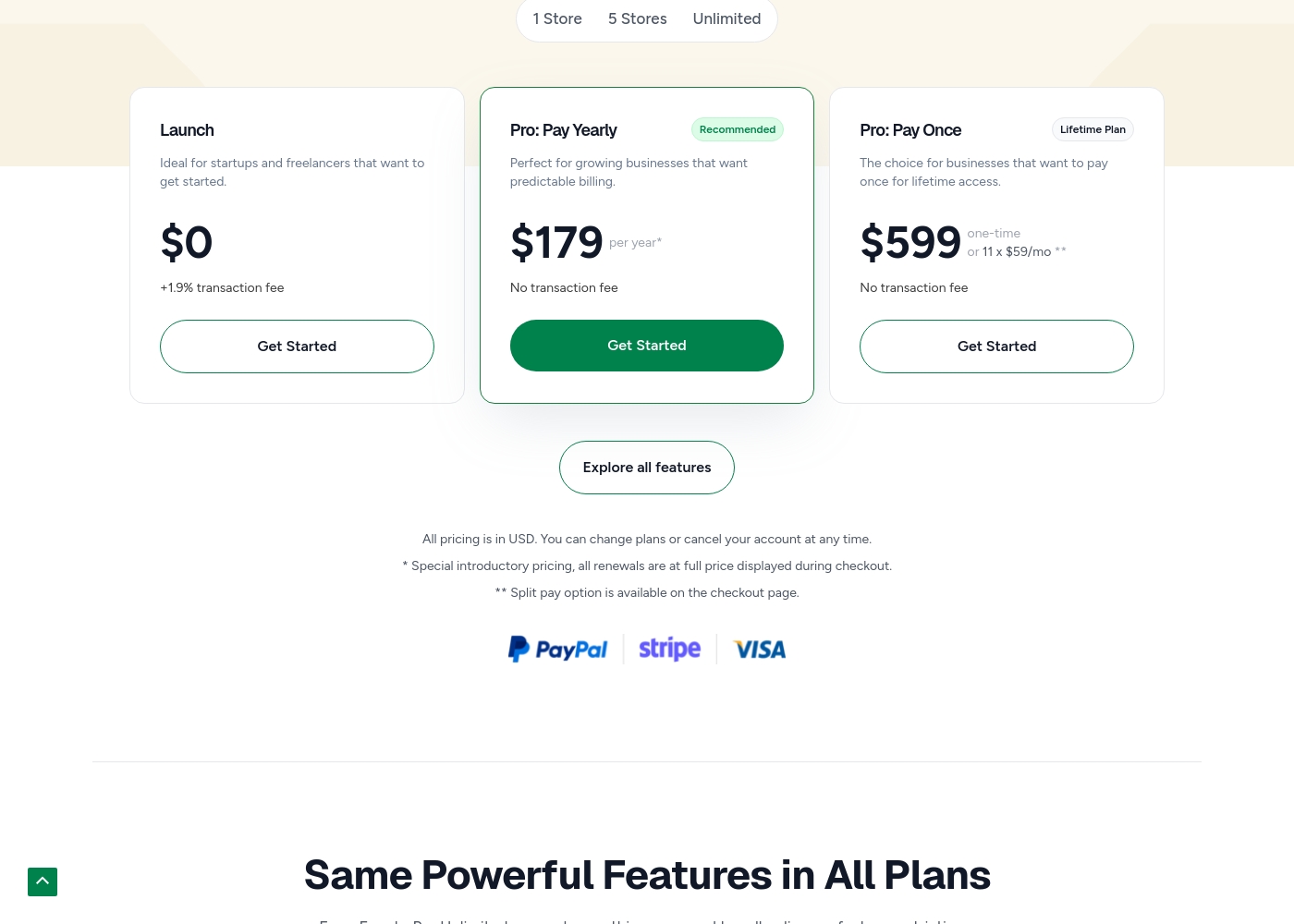 SureCart pricing screenshot