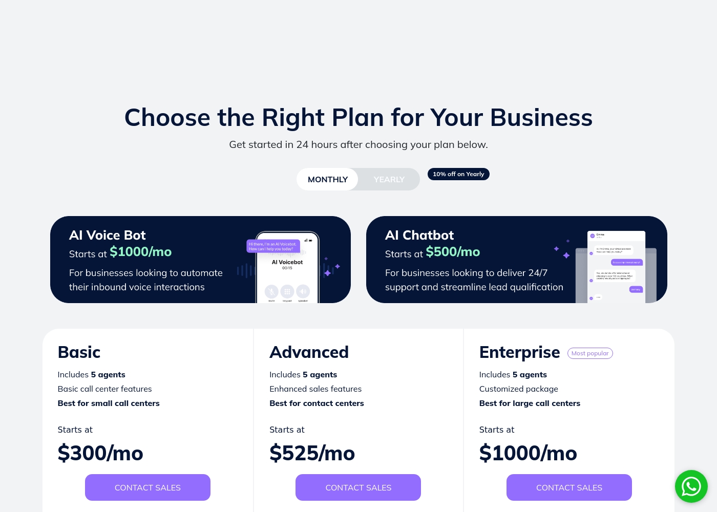 VoiceSpin pricing screenshot