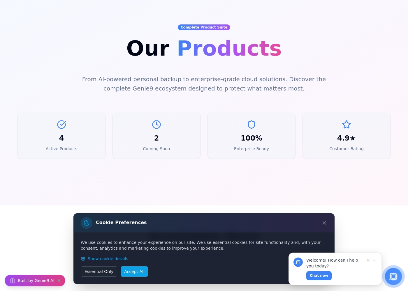 Genie9 pricing screenshot